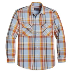 Beach Shack Shirt Light Blue/Rust/Gold Plaid