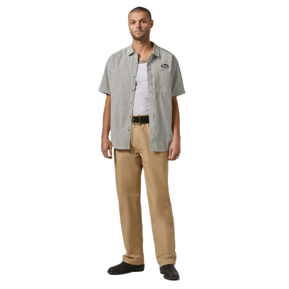 Builders Auto S/S Woven Black/ Off White Stripe