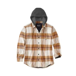 Flannel Fleece Lined Hooded Shirt Jacket Carhart Brown