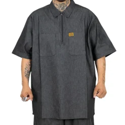 Hard Denim Short Sleeve Zip Shirt Black