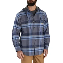 Relaxed Fleece Lined Hooded Flannel Navy